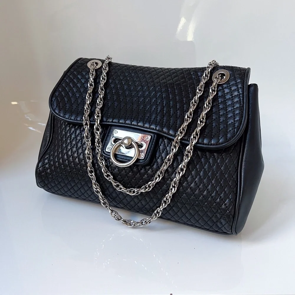 Ann Taylor Genuine Leather Quilted Flap Shoulder Handbag Black Chain Strap - Picture 7 of 17